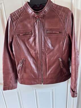 💎 NEW WITH TAGS Diamond1 Women’s Genuine Leather Moto Jacket – Cognac Brown – M